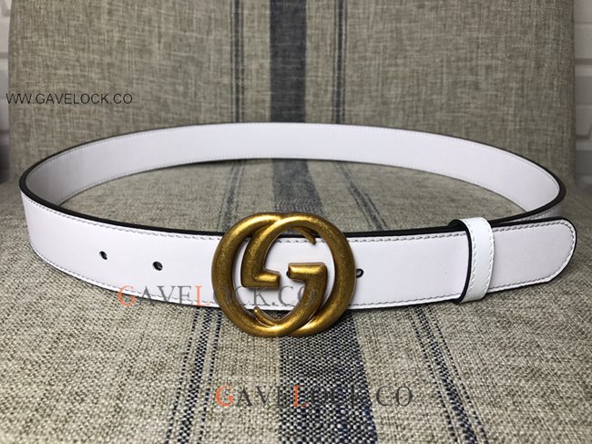 Upscale Gucci White Leather Belt Double Sided GG Buckle